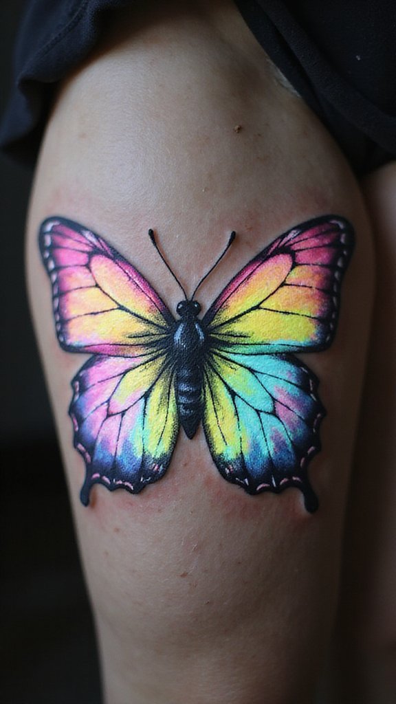 Neon Butterfly with Abstract Patterns