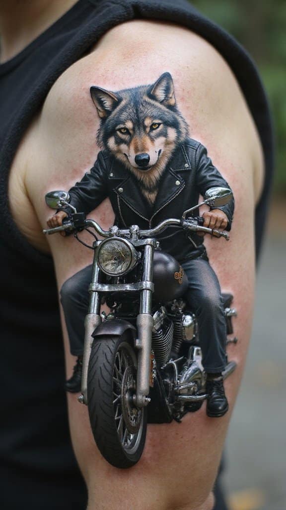 Biker Wolf and Motorcycle