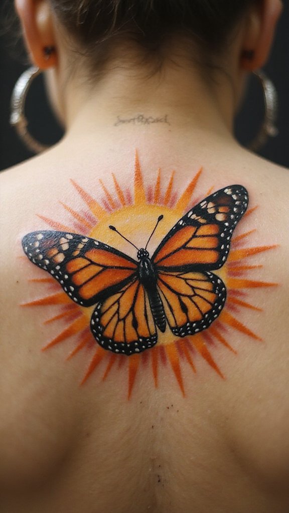 Monarch Butterfly with Sunburst