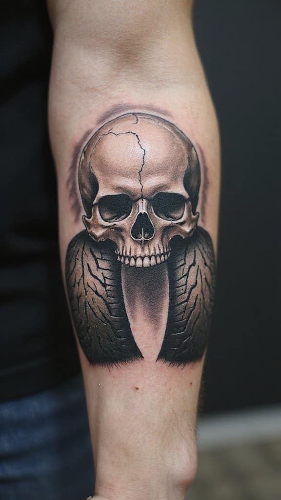 Biker Skull with Motorcycle Tires