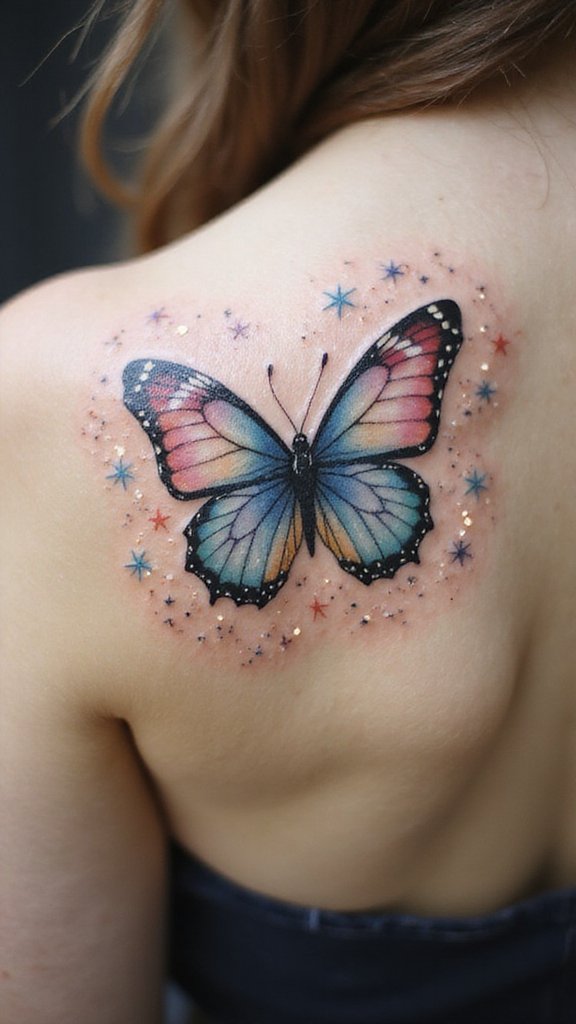 Butterfly in Flight with Star Trails