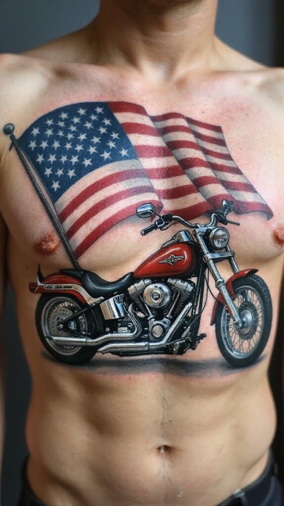 Motorcycle with American Flag
