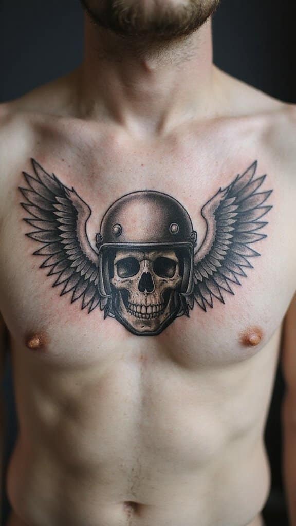 Skull in Motorcycle Helmet with Wings