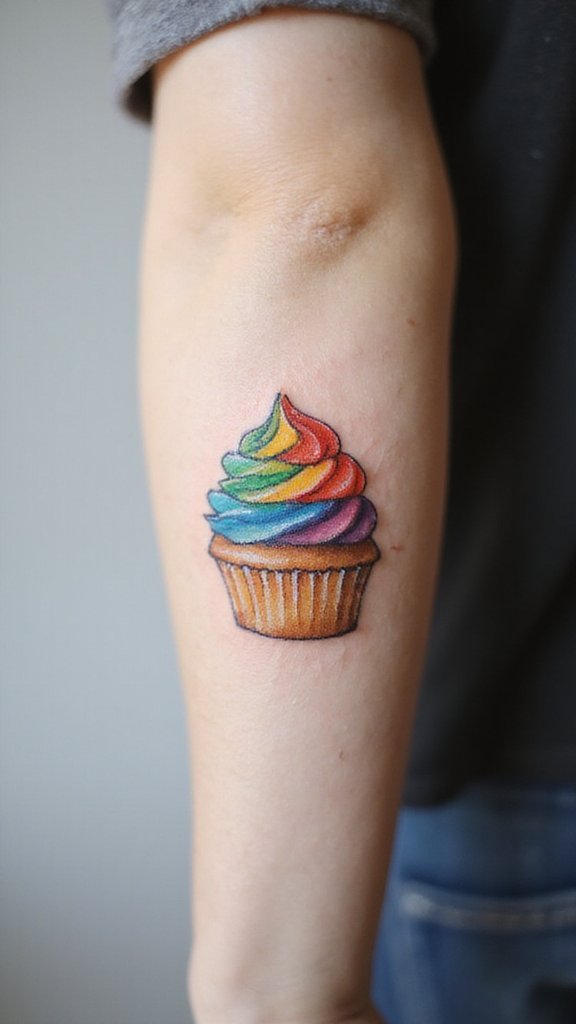 Cupcake with Rainbow Frosting
