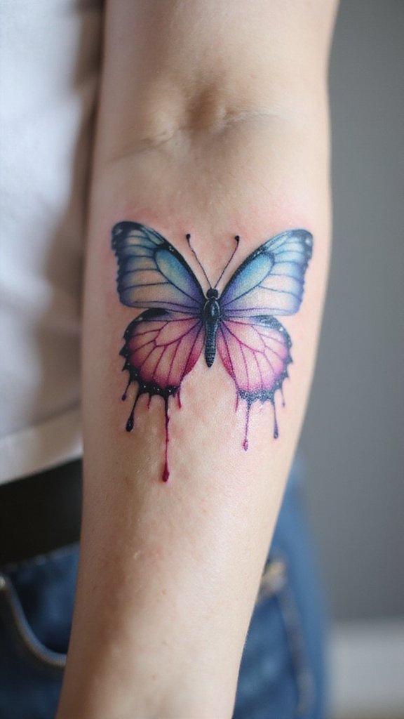 Watercolor Butterfly with Ink Drips