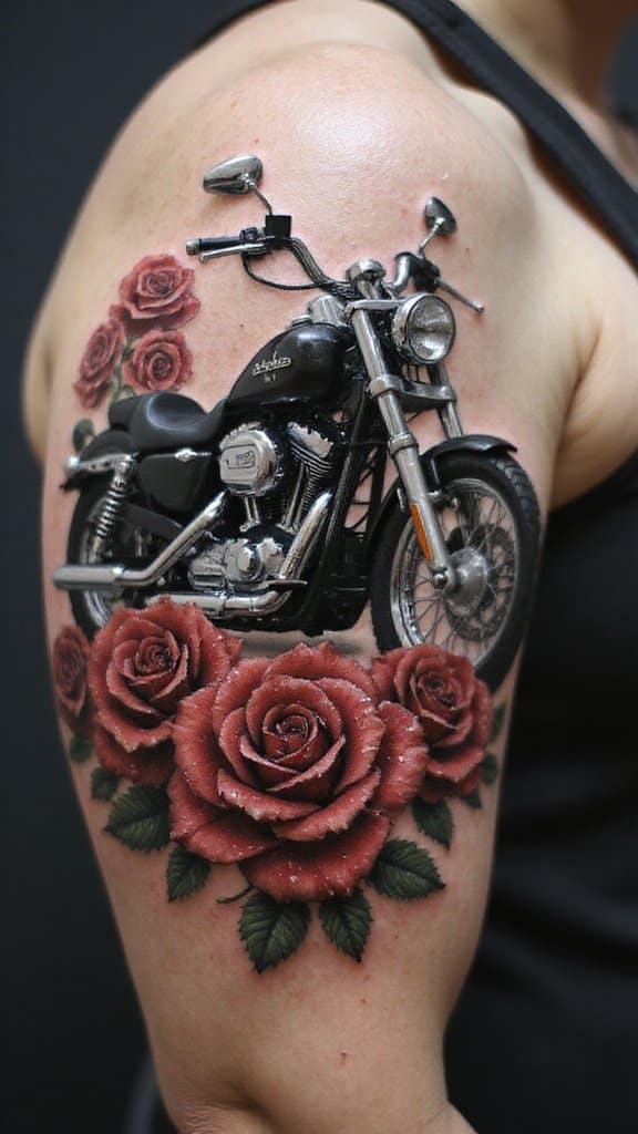 Motorcycle and Roses